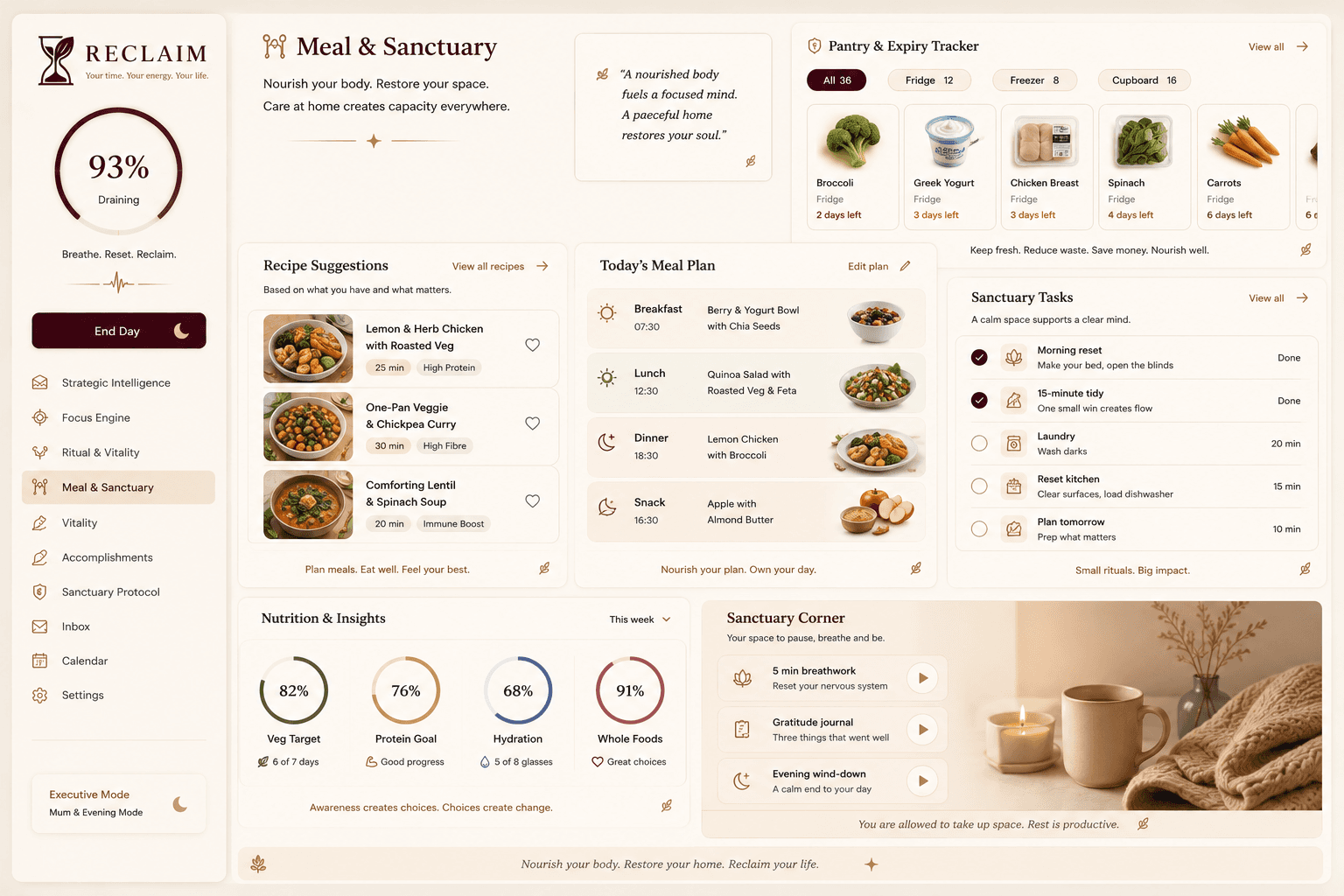 Reclaim Meals and Evening Sanctuary Mode